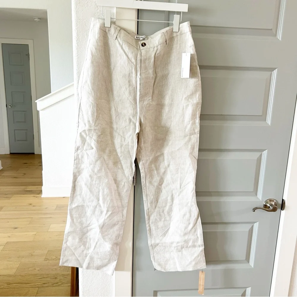 NWT Reformation Freddie Linen Pants Oatmeal